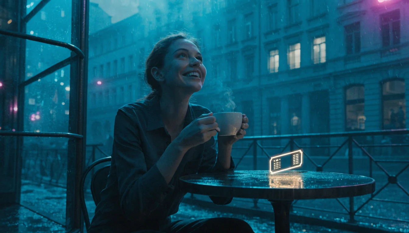 Junge Frau mit Kaffee und Gutschein in Zürich