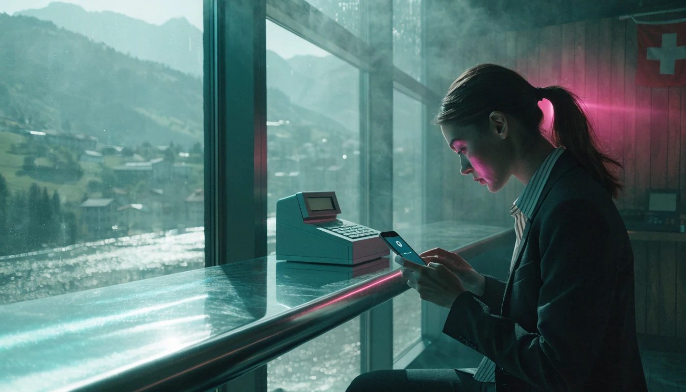 Junge Frau im Café hält Smartphone mit digitaler Geldbörse