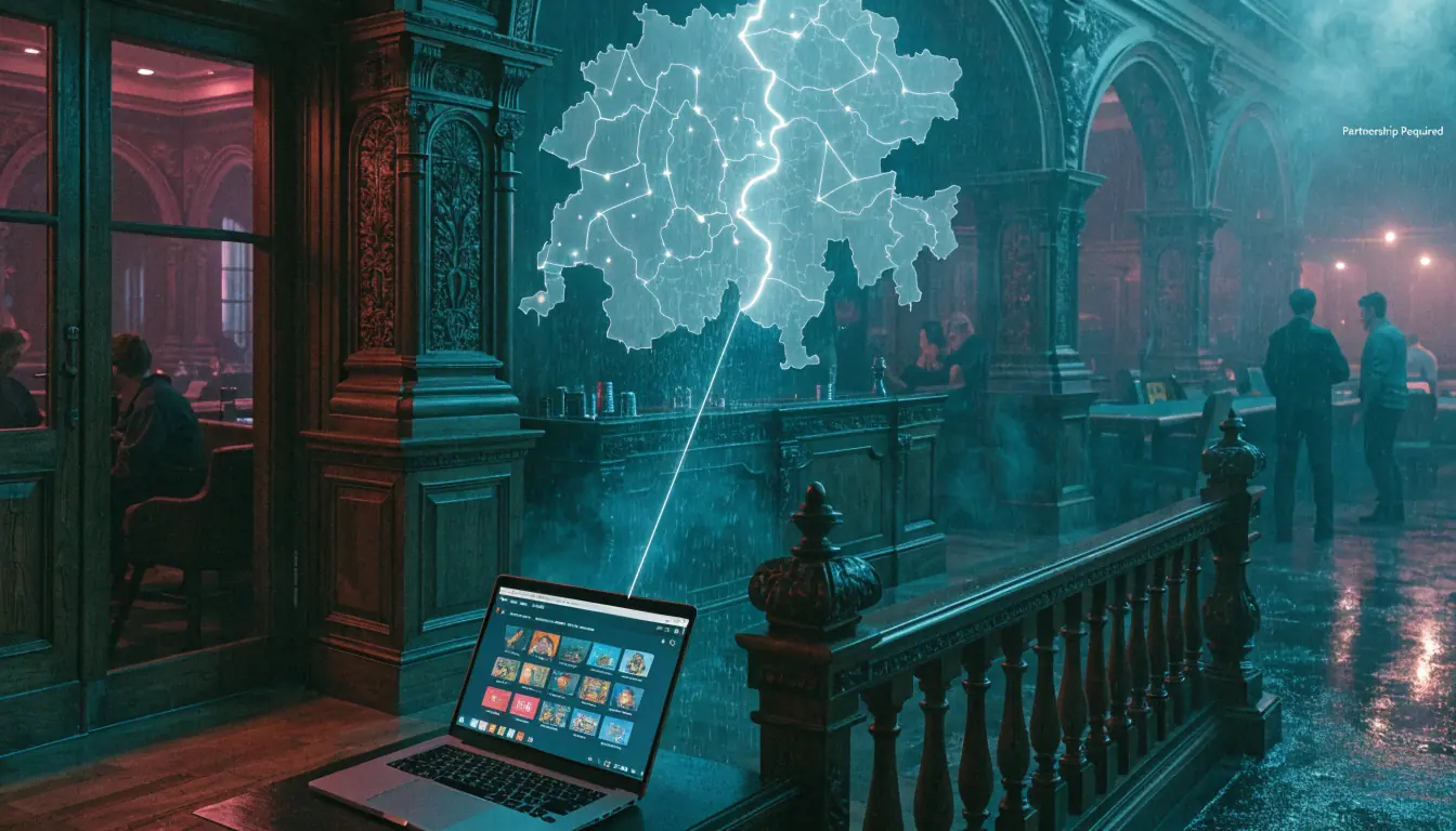 Hologramm verbindet Casinohalle mit Online‑Plattform.